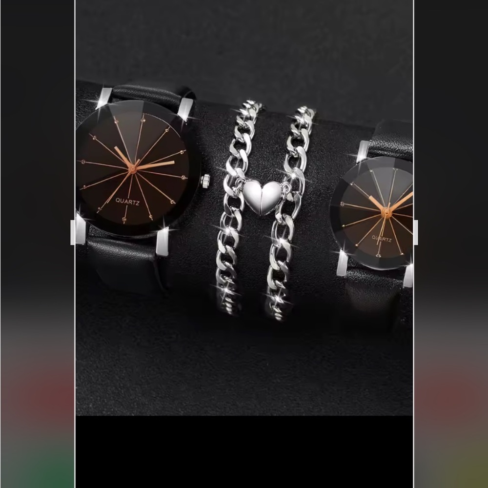Black and Silver Quartz Watch Set